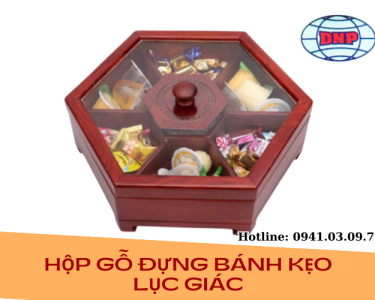 HỘP ĐỰNG BÁNH KẸO NGÀY TẾT HÌNH LỤC GIÁC LÀM BẰNG GỖ SANG TRỌNG