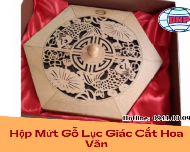 HỘP MỨT LỤC GIÁC GỖ CẮT HOA VĂN