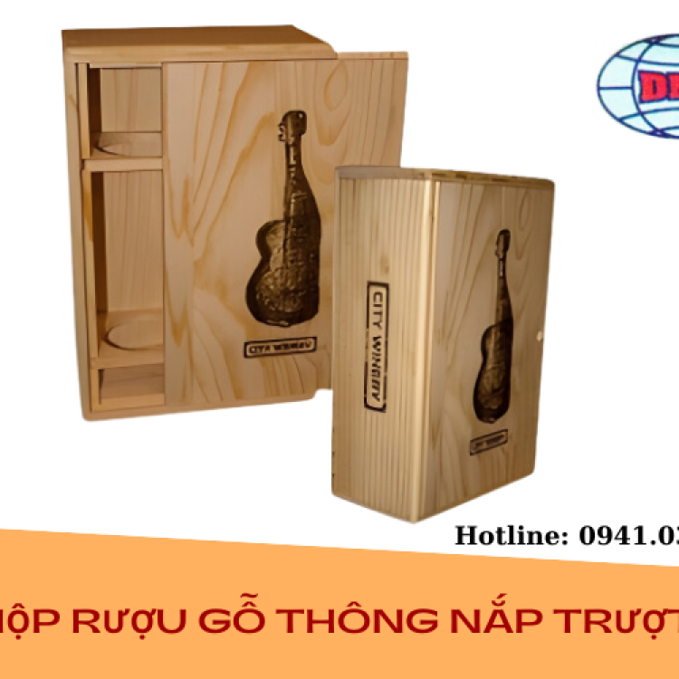 Hộp rượu gỗ thông nắp trượt ngang